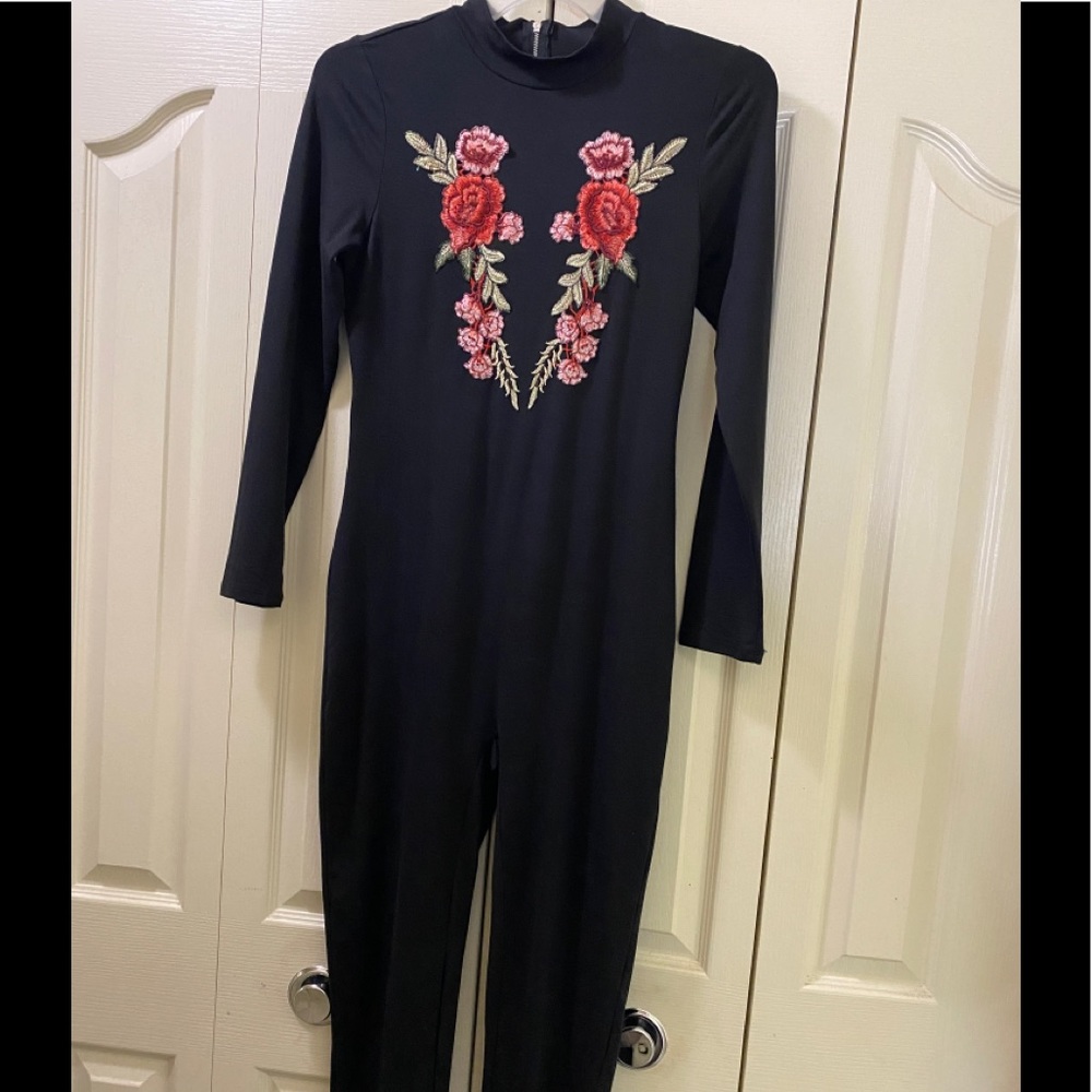 Black Jumpsuit With Floral Flowers